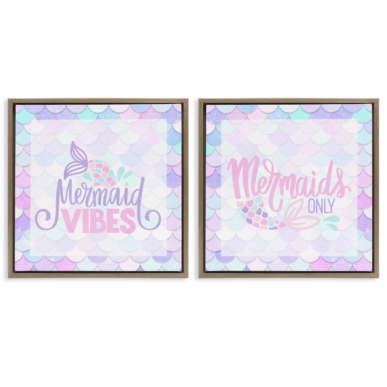 Stupell Industries Dreamy Mermaid Phrases with Scales 2pc Floating Frame Set, design by Kim Allen
